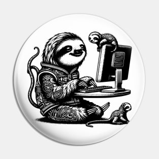 Punk Rock Oddcore Goth Sloths on Computer Vintage Style Pin