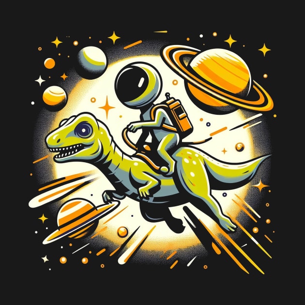 T Rex in Outer Space Kid Alien Riding T Rex Dinosaur by cyryley