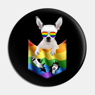 Chihuahua In Pocket LGBT Pride Flag For Dog Lovers Pin