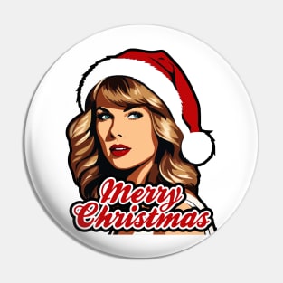 Beautiful Girl with Santa Hat and Merry Christmas Text Pin