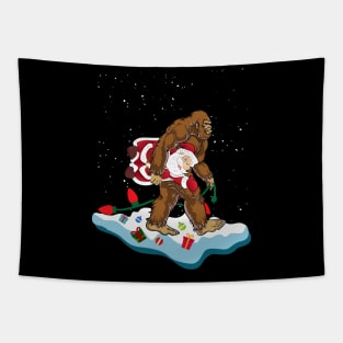 Bigfoot Kidnaps Santa Funny Christmas Tapestry