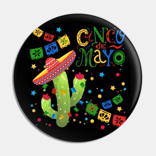 Cinco De Mayo Fun colorful celebration fifth may Mexican style cactus in Sombrero Pin