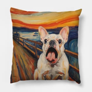 White French Bulldog The Scream Classic Paintings Pillow