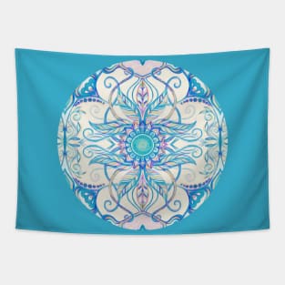 Teal Blue, Pearl & Pink Floral Pattern Tapestry