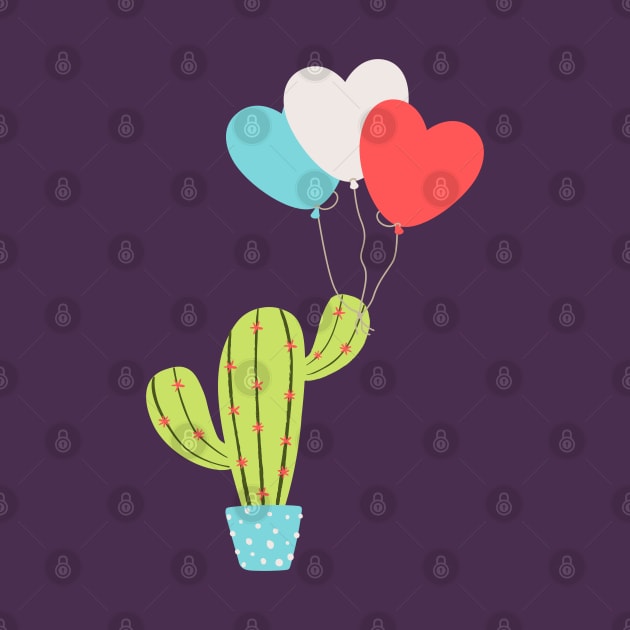 Cactus with heart love balloons by AndArte