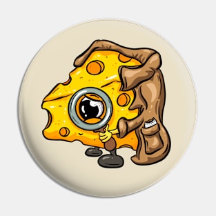 Detective Cheese Cartoon Illustration Pin