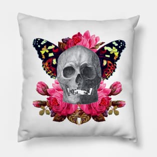 Skull with flowers and butterfly wings Pillow