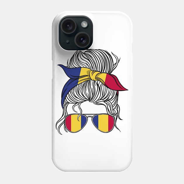 Romania Flag Messy Bun Hair Romanian Mom Woman Girl Phone Case by BramCrye