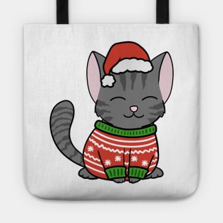 Christmas Sweater Black Tabby Cat Tote
