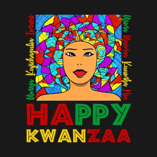 Happy Kwanzaa And Chic African American Woman Female Drawing T-Shirt