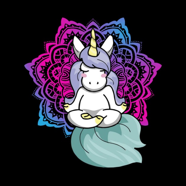 Unicorn in Yoga Lotus Meditation Mandala by Wishtopia