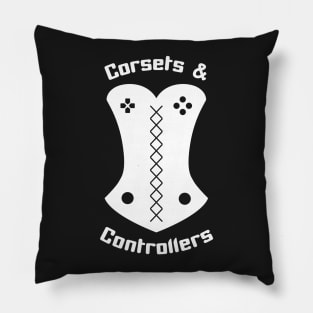 Corsets and Controllers Logo White Pillow