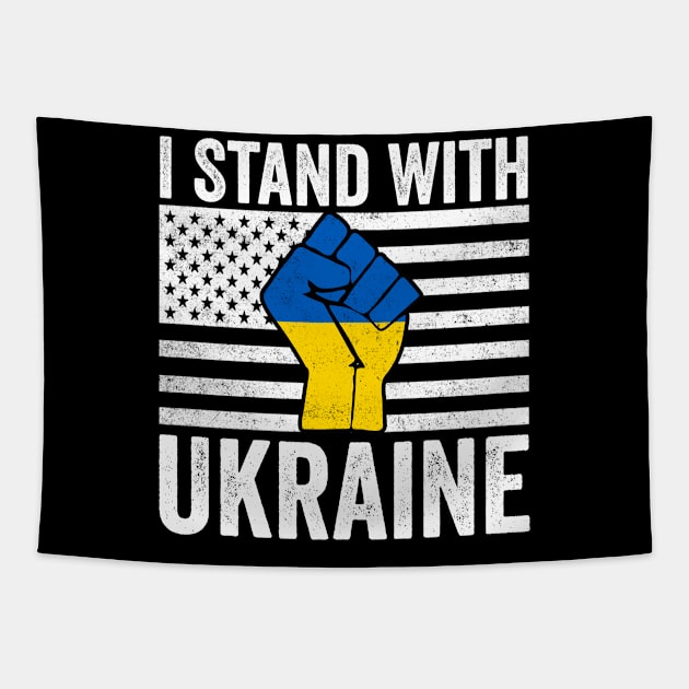 I Stand With Ukraine With American Ukrainian Flag Tapestry by fadi1994