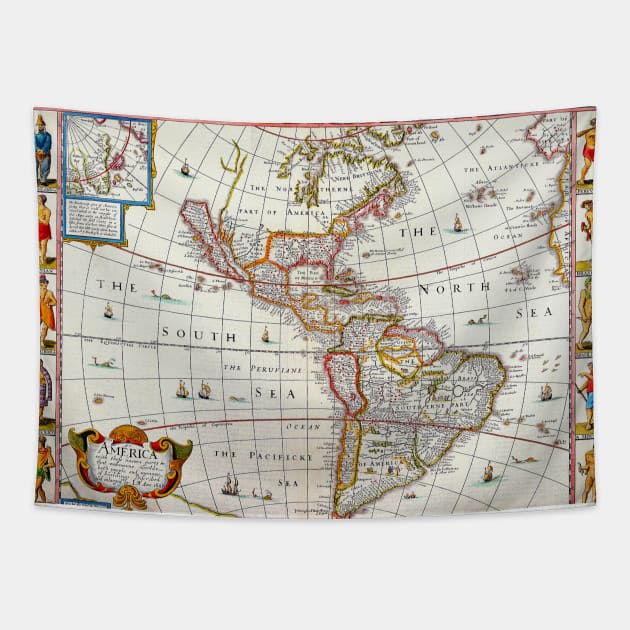 John Speed - America Map 1626 -  Ancient Worlds Tapestry by Culturio