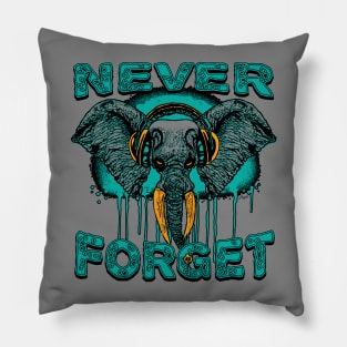 Never Forget Elephant with Headphones Pillow