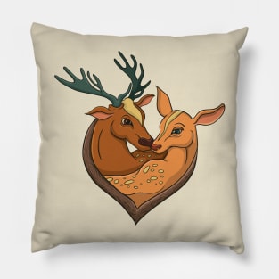 deer couple heart shaped Pillow