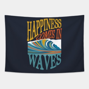 vintage Happiness Comes in waves summer surf beach Typography Tapestry