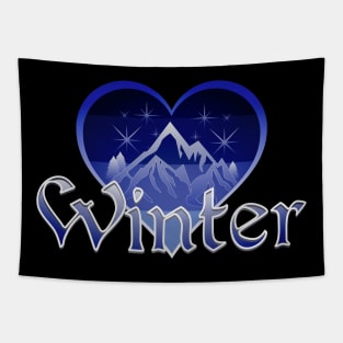 Winter Mountains Heart Retro Sunset Tapestry