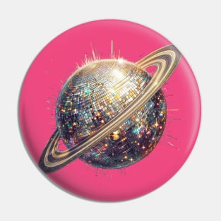 Retro Saturn Disco Ball Tee - Saturn Disco Ball T-Shirt: Cosmic Glam Pin