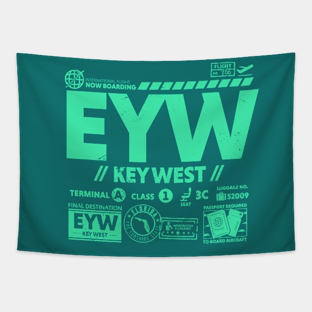 Vintage Key West EYW Airport Code Travel Day Retro Travel Tag Florida Tapestry by Now Boarding