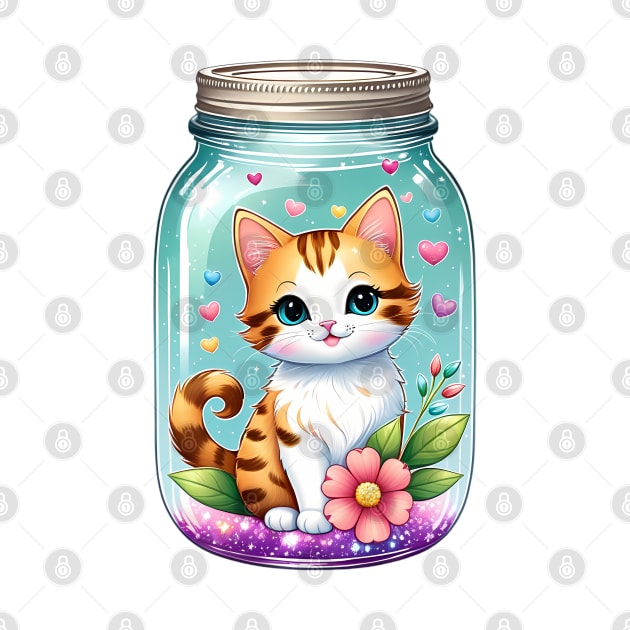 Cute Cat With Beautiful Flowers In Mason Jar by HappyDigitalPOD