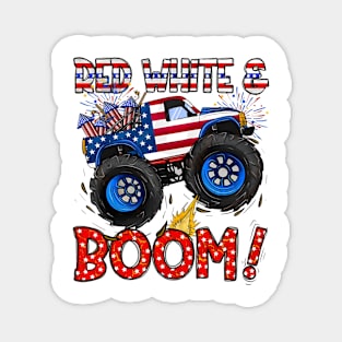 4th of July, Monster Truck, Patriotic Monster Truck, America, Red White and Boom Magnet