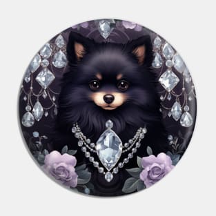 Jewelled Gothic Black Pomeranian Pin