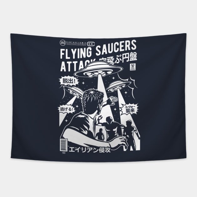 Flying Saucers Attack Tapestry by TeeGo