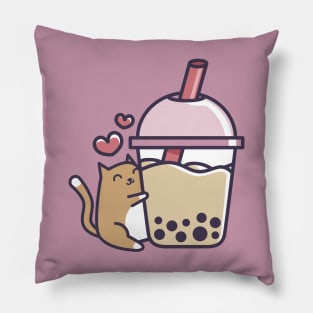 Bubble Tea - Cute Kawaii Cat Hugging Boba Pillow