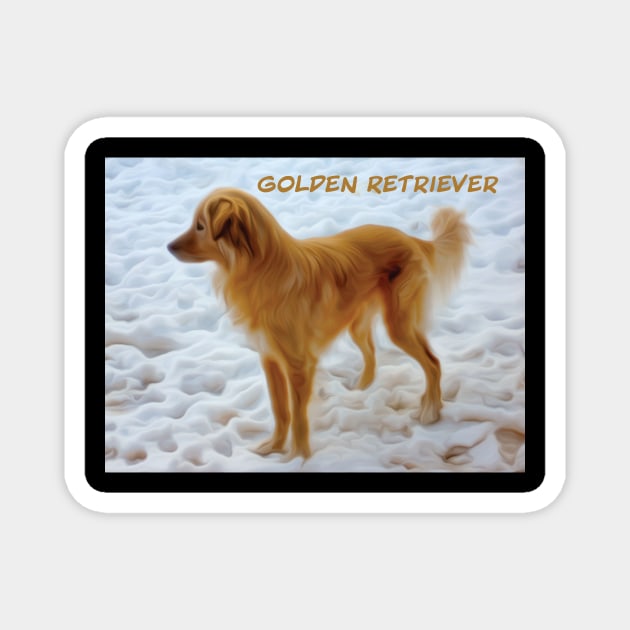 Golden Retriever in the snow Magnet by PandLCreations