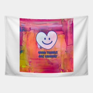 Smiling heart face, good things are coming Tapestry