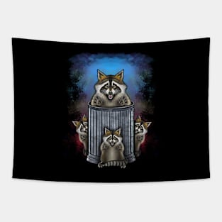 Trick or trash cute raccoon family Tapestry