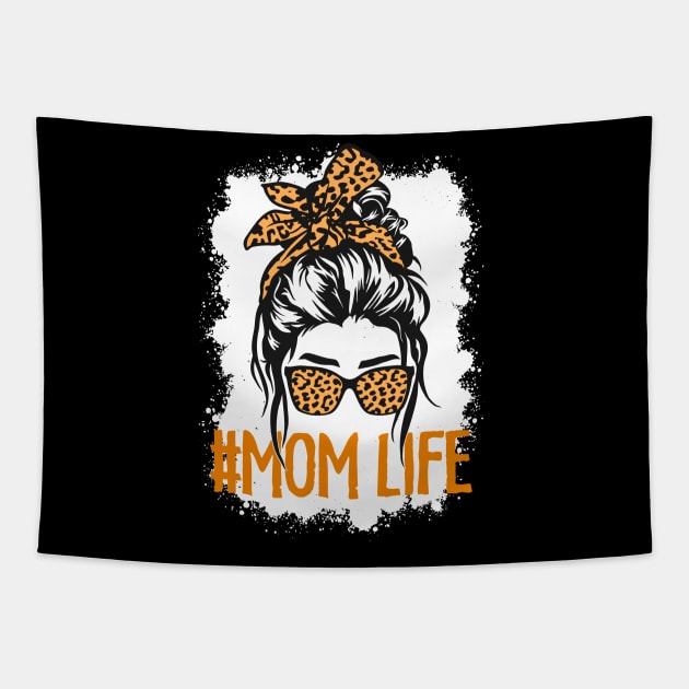 mom life messy bun mother leopard Tapestry by savage land 