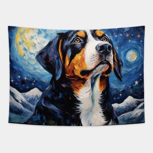 Swiss Mountain Dog Painted in The Starry Night style Tapestry