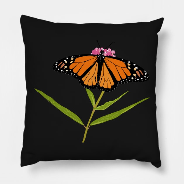 Monarch Butterfly on Milkweed Pillow by DandelionDays