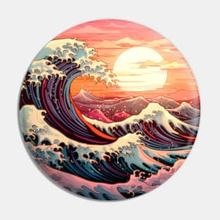 Japan great Wave of Kanagawa Art - Rising Sun Pin