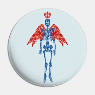 Print of skeleton with angel wings and crown Pin