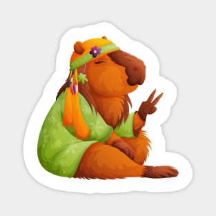 Cute capybara in hippie clothes Magnet