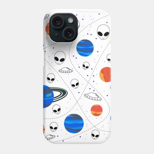the space, the aliens and the earth in white pattern Phone Case