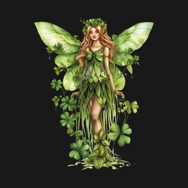Lovely Saint Patrick's Day Fairy standing in four leaf clovers and shamrocks happy St. Patricks Day by Tees 4 Thee