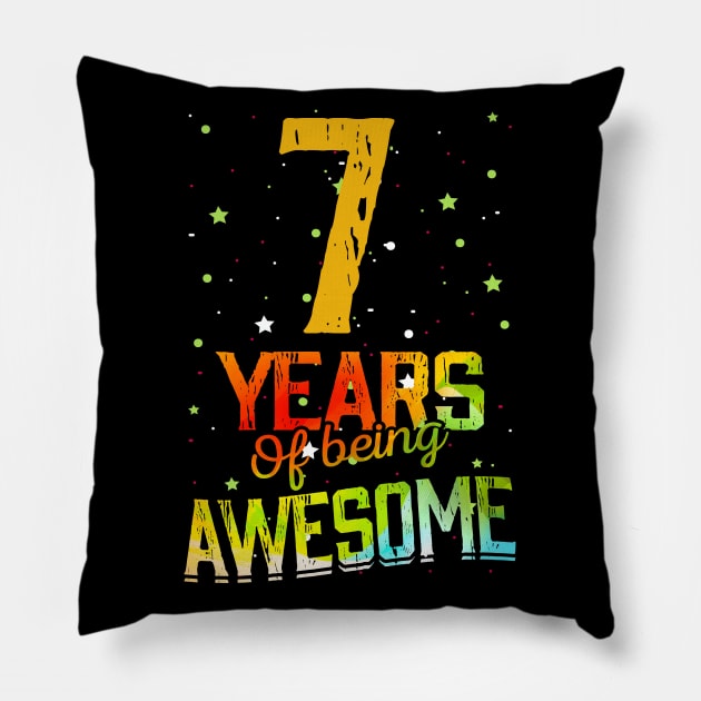 7th Birthday Girl Gift Vintage Retro 07 Years Of Being Awesome Gifts Funny 7 Years Old Boys Kids Pillow by nzbworld