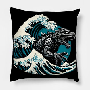 Classic Monster Meets Traditional Art-Iconic Sea Monster Graphic Tee Pillow