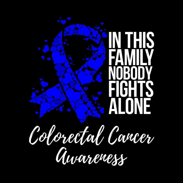 Family Support Dark Blue Ribbon Colorectal Cancer Awareness by eldridgejacqueline