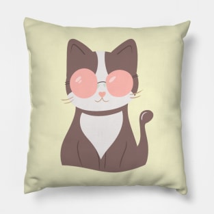 Modern Minimalist Cat: Muted Purple & White, Pink Glasses Art Pillow