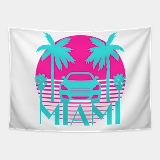 Vintage Miami sunset car and palm trees Tapestry