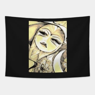 summer moon girl art deco abstract head moon child Tapestry