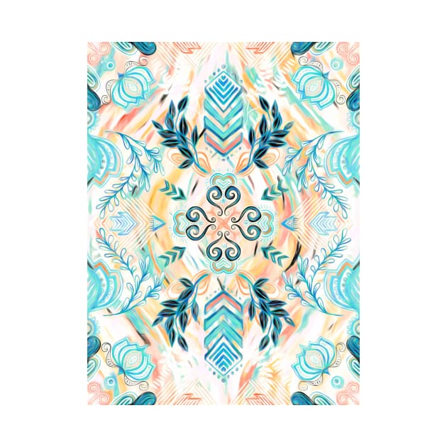 Abstract Painted Boho Pattern in Cyan & Teal by micklyn