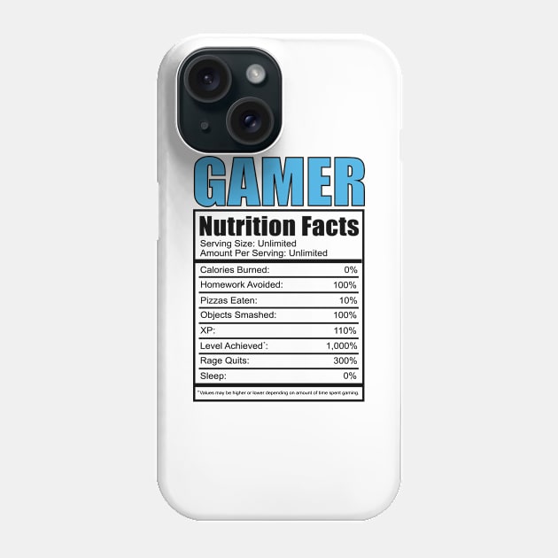 Gamer Nutrition Facts Video Games Kids Boys Funny Gaming Console Controller Level Retro Phone Case by Shirtsurf