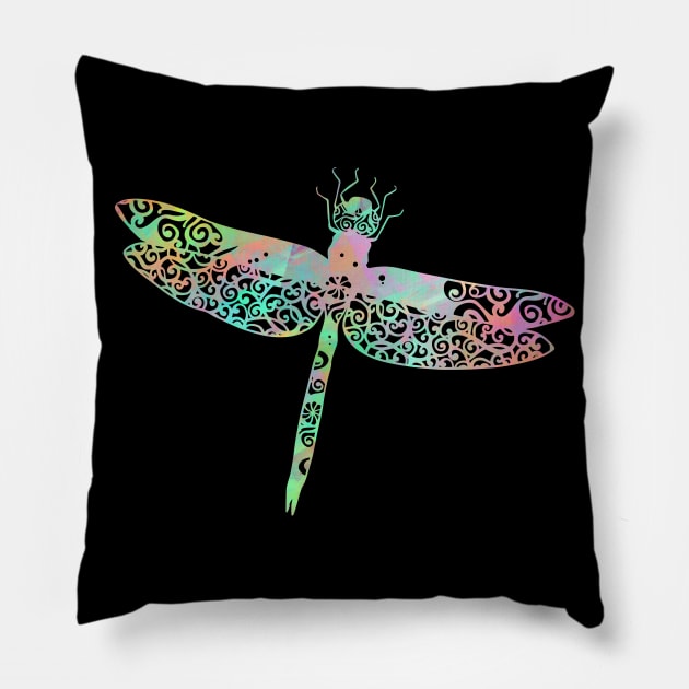 Dragonfly Mandala Magical Color Light Art Pillow by Rosemarie Guieb Designs