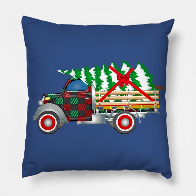 Merry Christmas Big Tree Truck Pillow by holidaystore